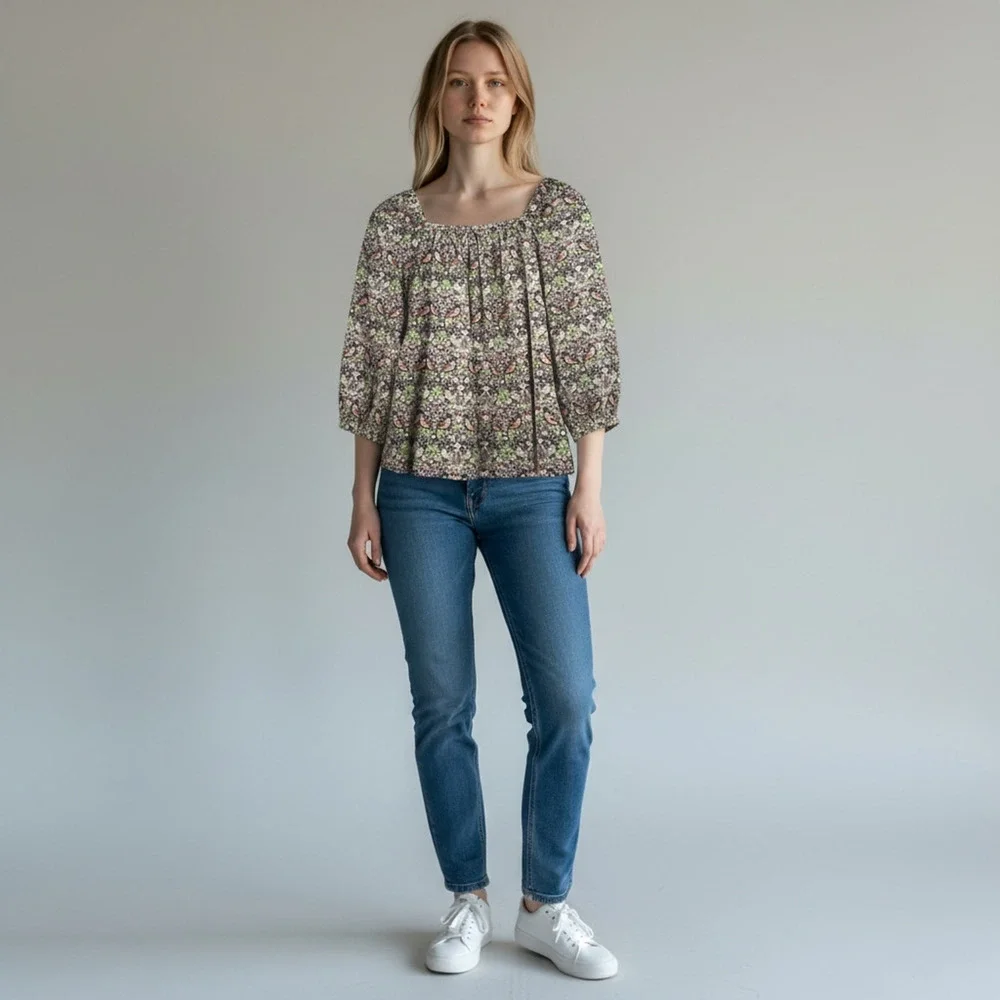 J Crew Womens Liberty Fabric‎ Peasant Top Size 0 Floral Cottagecore Boho Retro